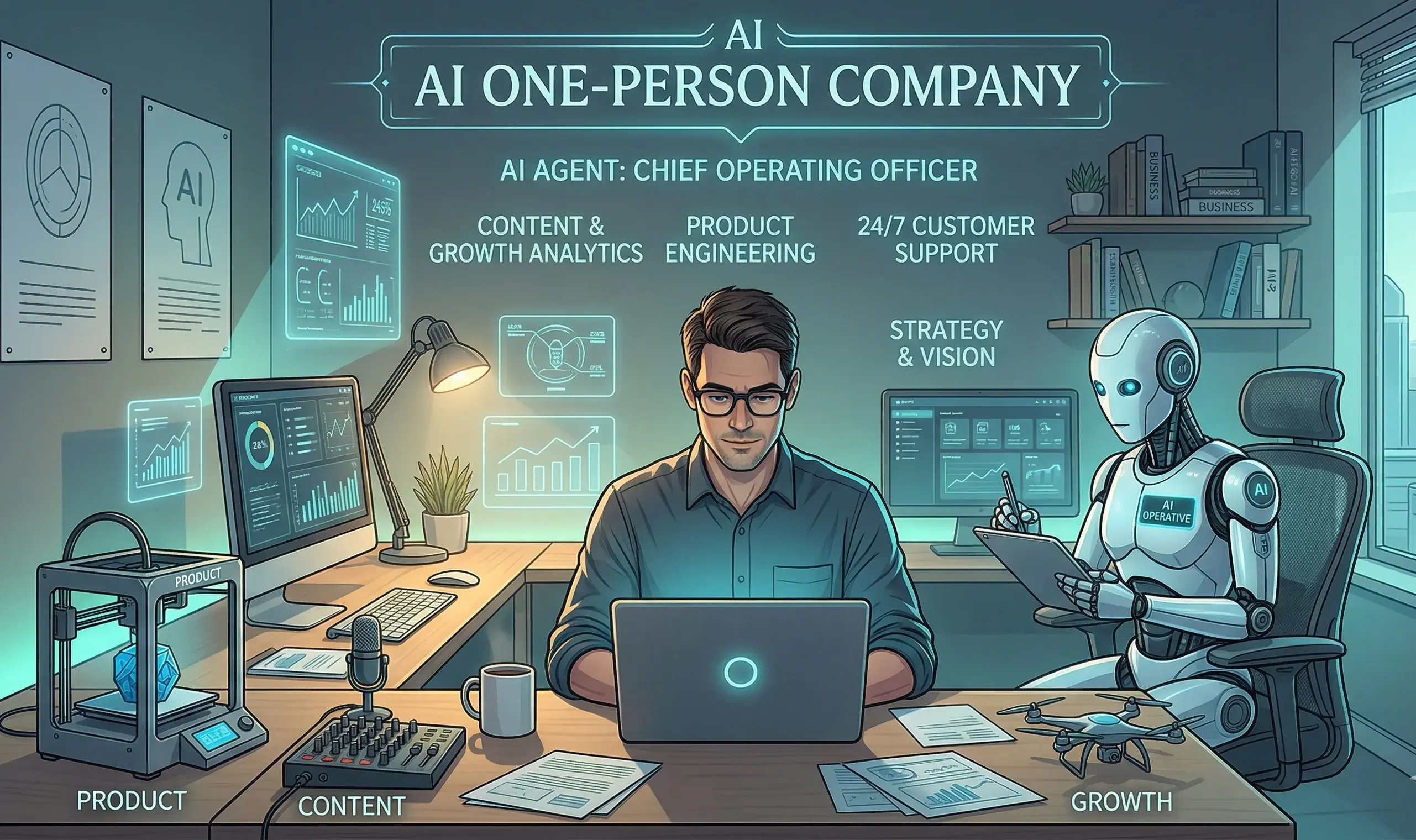 AI 驅動的「一人公司」：2026 年，如何利用 AI Agent 實現從產品開發到市場營銷的全流程自動化？